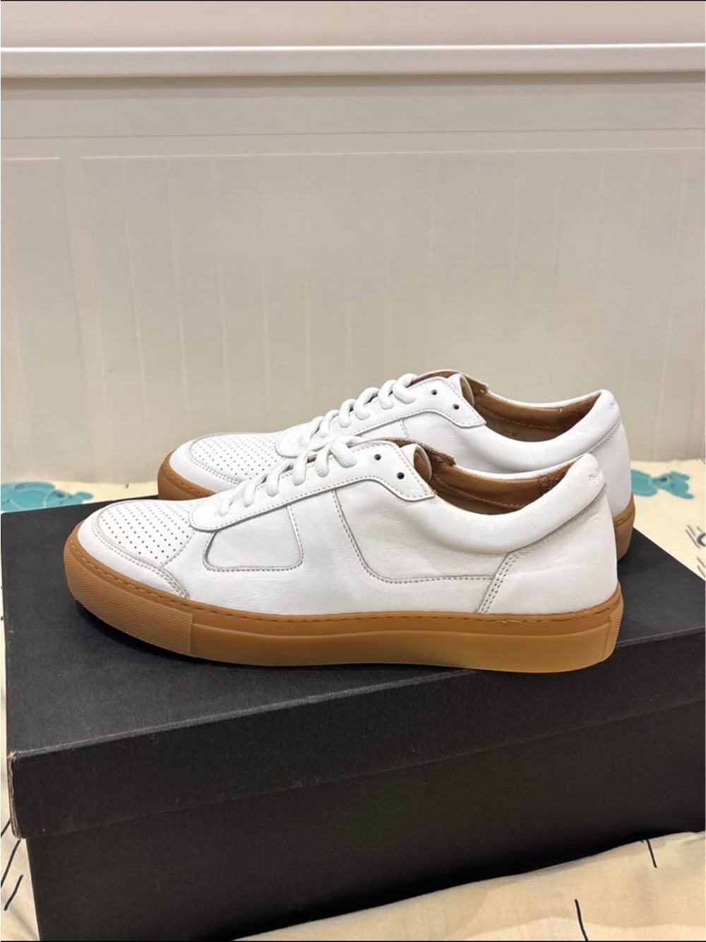 Men's White Leather Low-Top Sneakers with Gum Outsole
